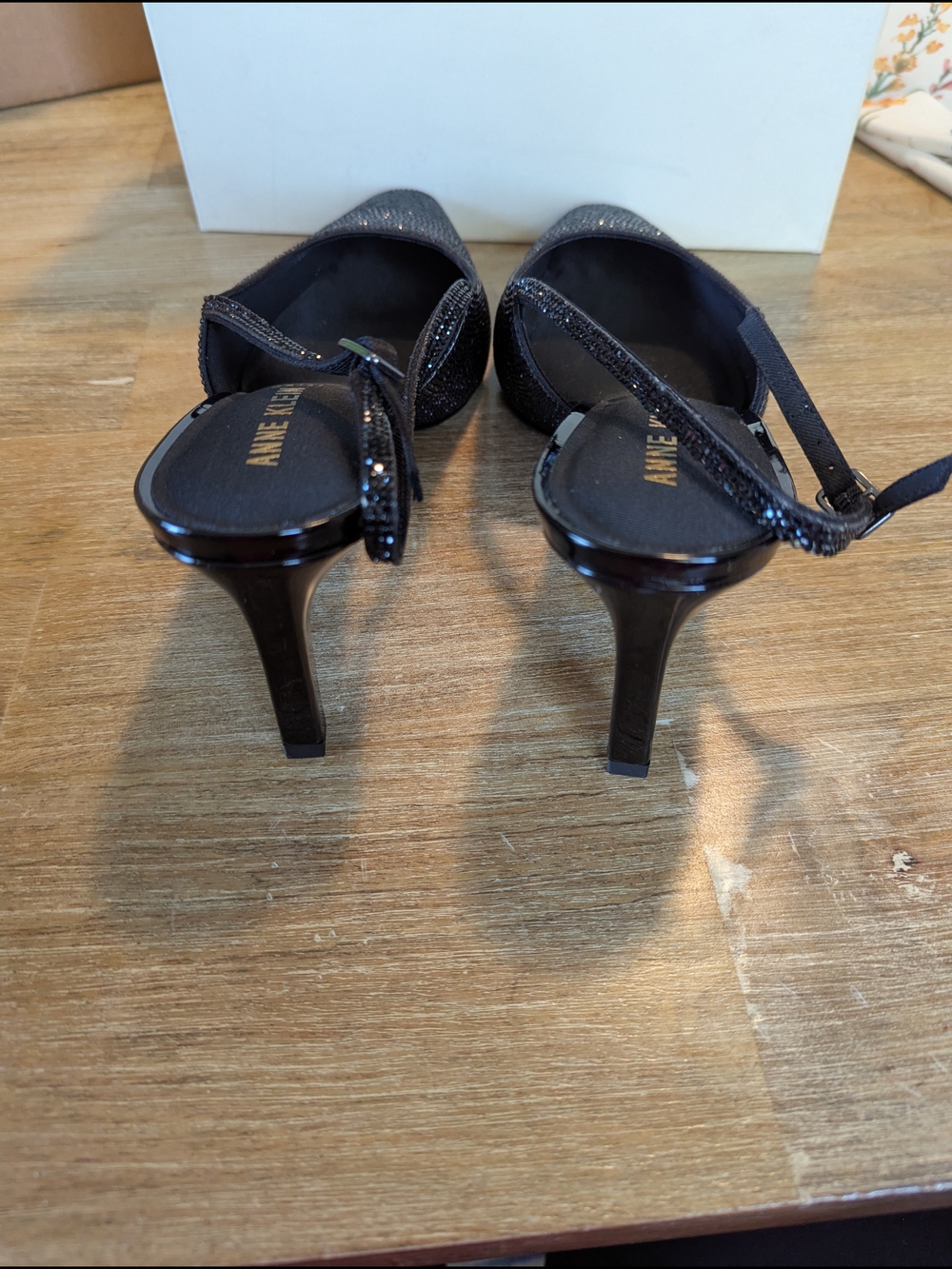 Anne Klein Black Sparkle Pointed Slingback Heels - Picture 6 of 13